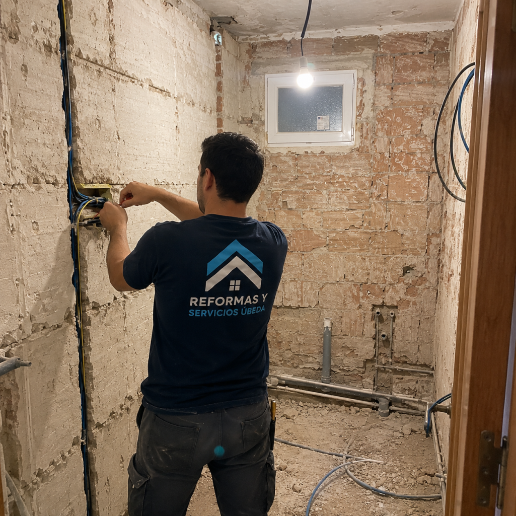 Electricidad de baños Electricista instalando baño